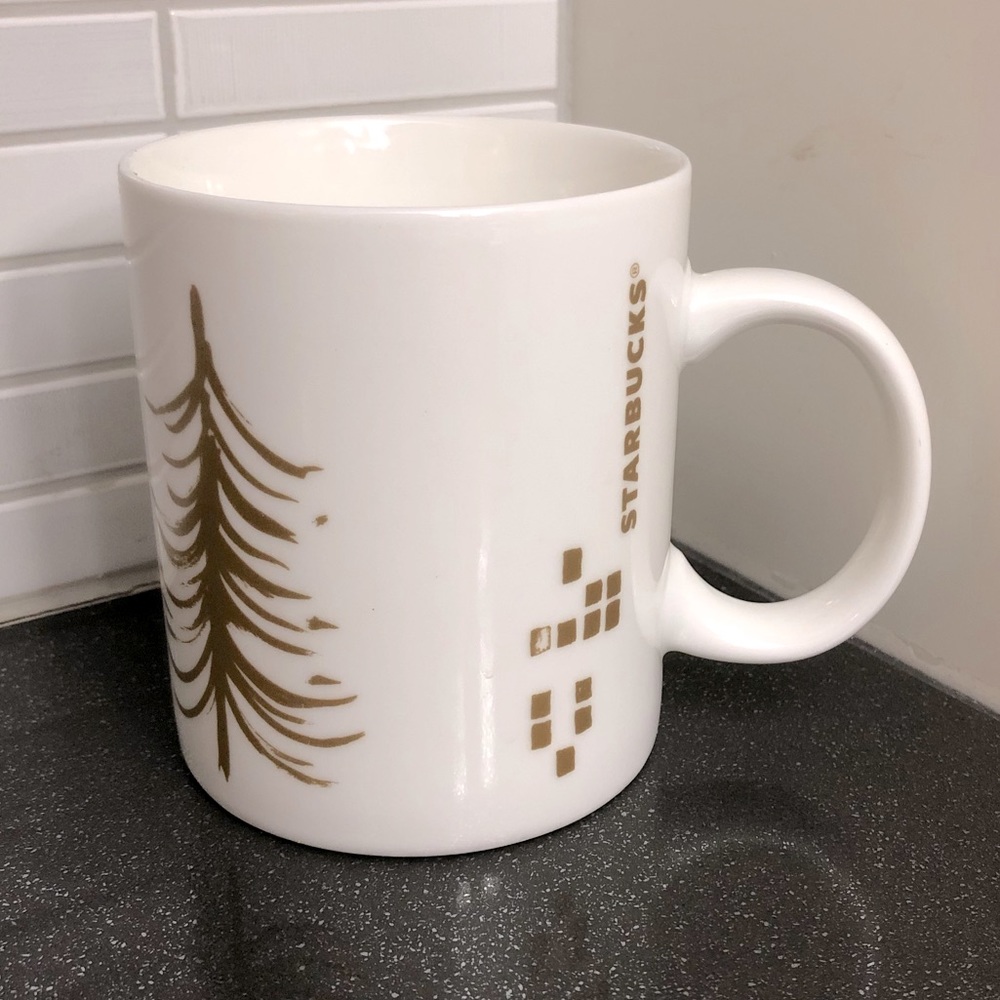EUC Starbucks mug: white w/ gold